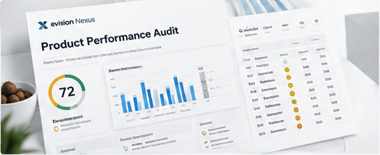 Illustration af en Product Performance Audit-rapport med eksempeldata